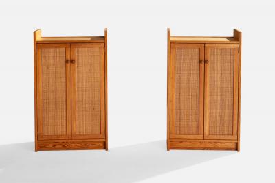 Yngve Ekstrom Cabinets with Pine and Rattan Sweden 1960s