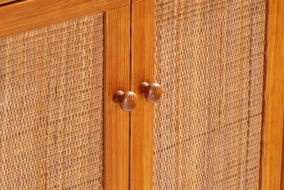 Yngve Ekstrom Cabinets with Pine and Rattan Sweden 1960s