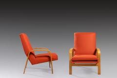  ARP ARP Pair of Orange Armchairs in Natural Beech France 1956 - 2484293