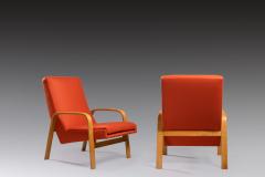  ARP ARP Pair of Orange Armchairs in Natural Beech France 1956 - 2484294