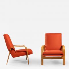  ARP ARP Pair of Orange Armchairs in Natural Beech France 1956 - 2494105