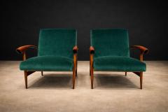  Liceu de Artes e Of cios Pair of Hardwood Green Velvet Armchairs by Liceu de Artes Lot 513A - 4624725