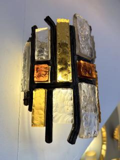  Longobard Pair of Hammered Glass Wrought Iron Sconces by Longobard Italy 1970s - 2929834
