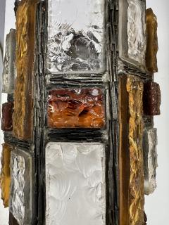  Longobard Pair of Hammered Glass Wrought Iron Sconces by Longobard Italy 1970s - 2929841