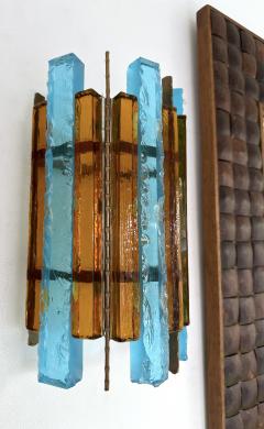  Longobard Pair of Hammered Glass Wrought Iron Sconces by Longobard Italy 1970s - 2930232