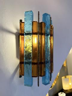  Longobard Pair of Hammered Glass Wrought Iron Sconces by Longobard Italy 1970s - 2930233