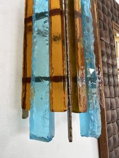  Longobard Pair of Hammered Glass Wrought Iron Sconces by Longobard Italy 1970s - 2930237