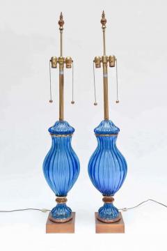  Marbro Lamp Company Large Pair of Vintage Blue Murano Glass Lamps Marbro - 2929080