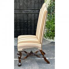  Scalamandre Antique 19th C Spanish Colonial Dining Chairs W Scalamandre Striped Upholstery - 2997113