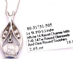 14 Karat White Gold Necklace with Cabochon Sapphire and Diamond Pendant - 2940493