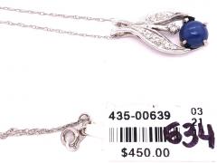 14 Karat White Gold Necklace with Cabochon Sapphire and Diamond Pendant - 2940494