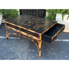 19th C Style Black Gold Chinoiserie Bamboo Coffee Cocktail Table - 2997151