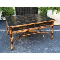 19th C Style Black Gold Chinoiserie Bamboo Coffee Cocktail Table - 2997160