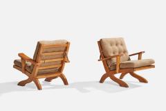 A Brandt Ranch Oak Lounge Chairs with Fabric and Oak USA 1950s - 4764088