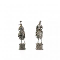 A Pair Of Silver Sculptures Knights On Horseback Hanau Germany - 4781556