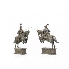 A Pair Of Silver Sculptures Knights On Horseback Hanau Germany - 4781558