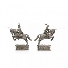 A Pair Of Silver Sculptures Knights On Horseback Hanau Germany - 4781559