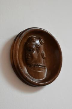 Africanist low relief round wooden wall sculpture 1970s  - 4539343