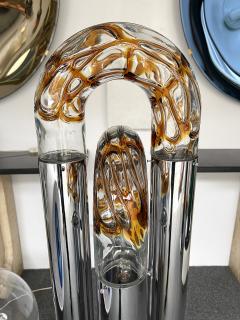 Aldo Nason Mid Century Modern Ring Floor Lamp Murano Glass Metal by Mazzega Italy 1970s - 2927456