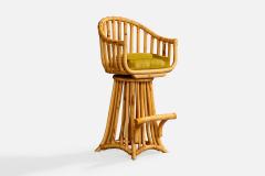 American Designer Counter Stools with Bamboo Rattan and Velvet USA 1970s - 4777755