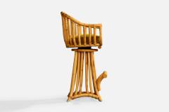 American Designer Counter Stools with Bamboo Rattan and Velvet USA 1970s - 4777757