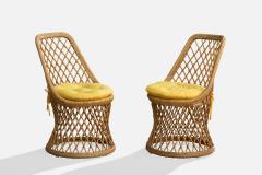 American Designer Dining Room Chairs with Bamboo Rattan and Fabric USA 1970s - 4784141