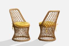 American Designer Dining Room Chairs with Bamboo Rattan and Fabric USA 1970s - 4784142