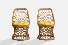 American Designer Dining Room Chairs with Bamboo Rattan and Fabric USA 1970s - 4784143