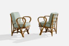 American Designer Lounge Chair with Bamboo and Fabric USA 1970s - 4784860