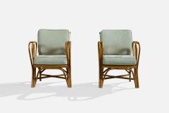 American Designer Lounge Chair with Bamboo and Fabric USA 1970s - 4784861