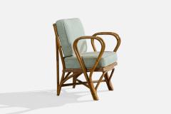 American Designer Lounge Chair with Bamboo and Fabric USA 1970s - 4784862