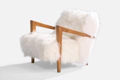 American Designer Lounge Chair with Wood and Shearling USA 1940s - 4775732