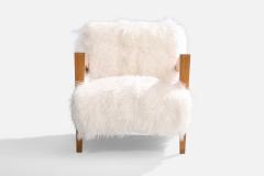 American Designer Lounge Chair with Wood and Shearling USA 1940s - 4775734