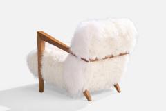 American Designer Lounge Chair with Wood and Shearling USA 1940s - 4775735