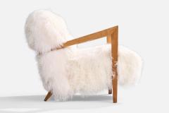 American Designer Lounge Chair with Wood and Shearling USA 1940s - 4775736
