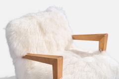 American Designer Lounge Chair with Wood and Shearling USA 1940s - 4775738