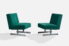 American Designer Lounge Chairs with Fabric and Chrome USA 1970s - 4784865