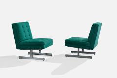 American Designer Lounge Chairs with Fabric and Chrome USA 1970s - 4784866