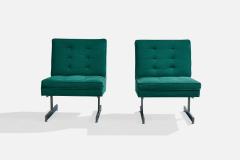 American Designer Lounge Chairs with Fabric and Chrome USA 1970s - 4784867