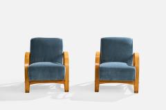 American Designer Lounge Chairs with Oak and Mohair USA 1950s - 4775750