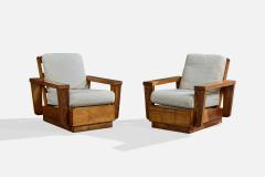 American Designer Lounge Chairs with Wood and Fabric USA 1950s - 4784871