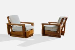 American Designer Lounge Chairs with Wood and Fabric USA 1950s - 4784872