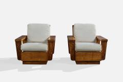 American Designer Lounge Chairs with Wood and Fabric USA 1950s - 4784873