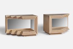 American Designer Sizeable Nightstands with Oak and Mirror USA 1970s - 4773211