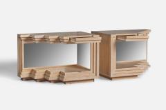 American Designer Sizeable Nightstands with Oak and Mirror USA 1970s - 4773212