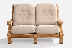 American Designer Sofa with Oak and Fabric USA 1950s - 4775856