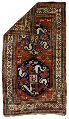 Antique Cloudband Kazak Rug 4 2 x 7 4  - 4327429