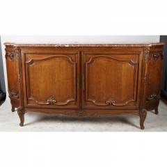 Antique French Provincial Style Marble Top Carved Oak Buffet - 2997170