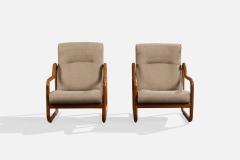 Argentine Designer Lounge Chairs with Oak and Fabric Argentina 1970s - 4785267