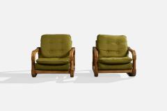 Argentine Designer Lounge Chairs with Oak and Fabric Argentina 1970s - 4785377